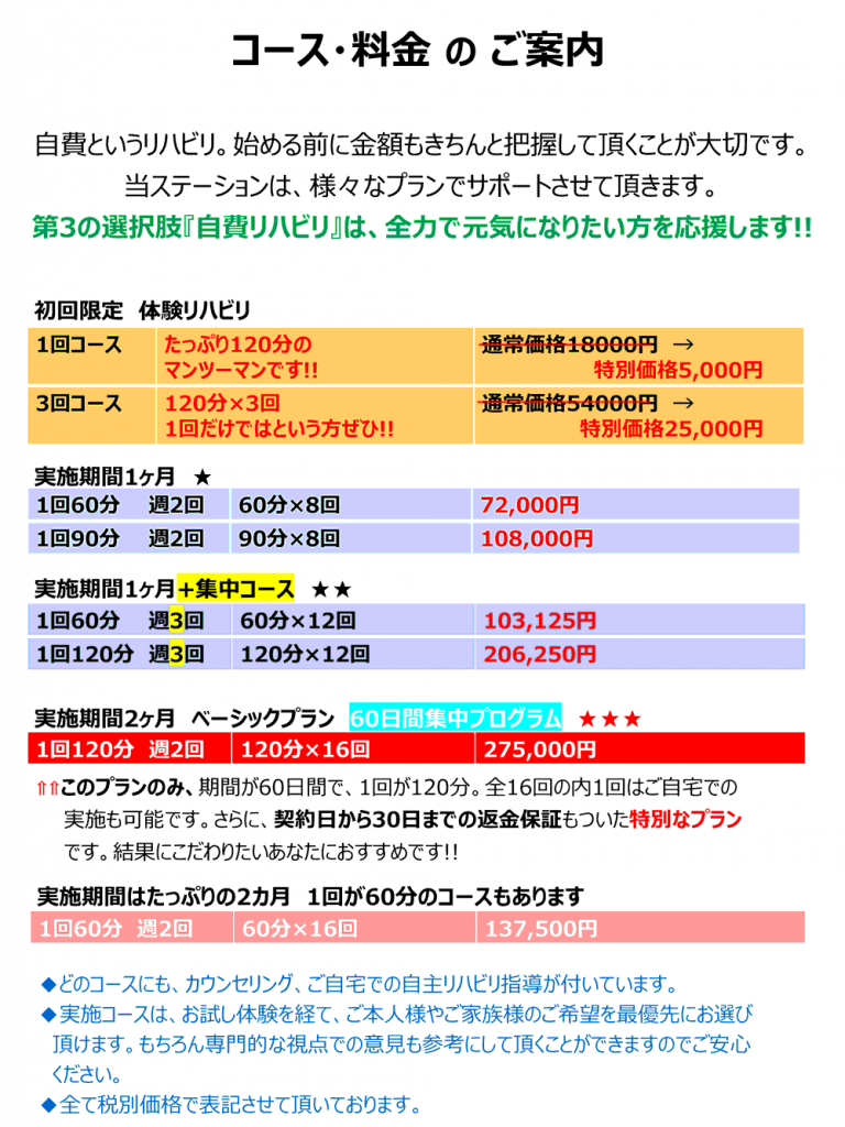 コース・料金のご案内